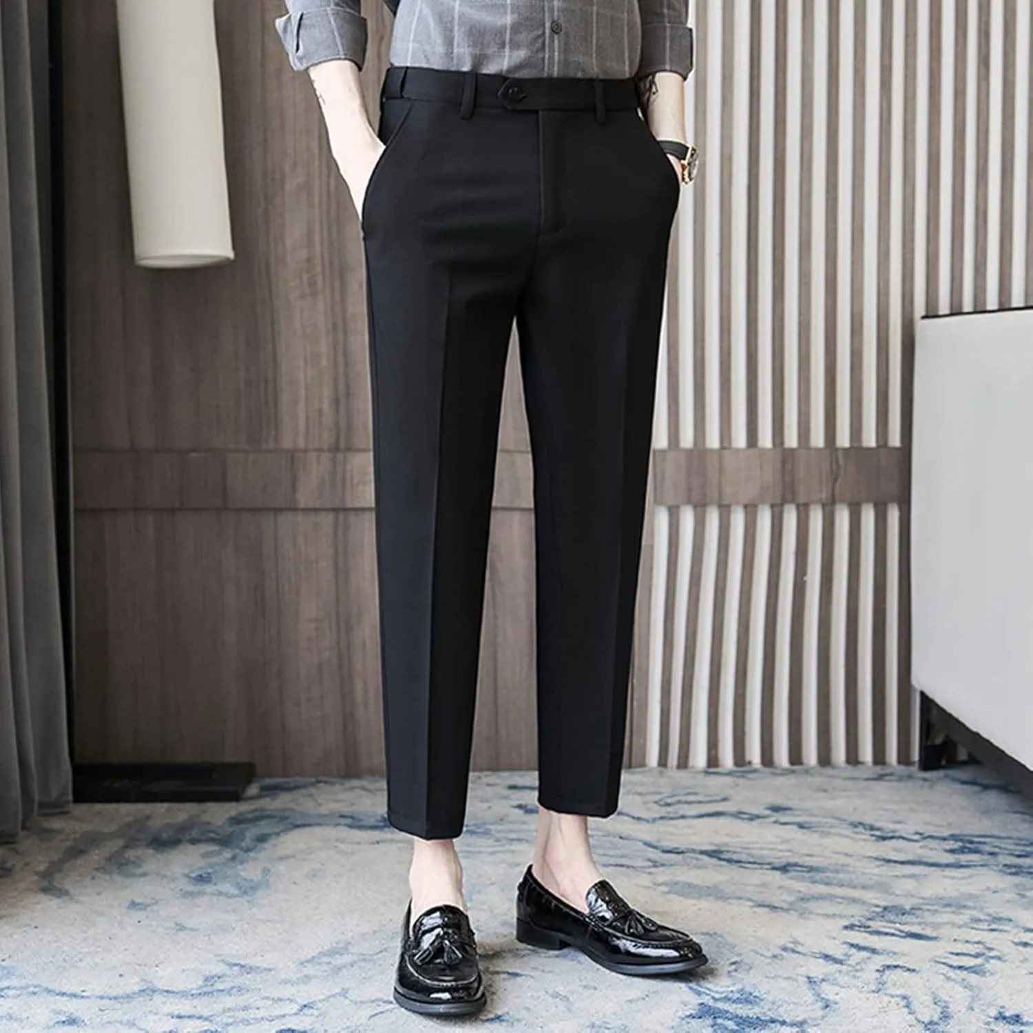 JEShifangjiusu Men's Wrinkle-Free Comfort Dress Chino Pant Stretch Modern Dress Pant Flat Front Straight Fit Dress Pant
