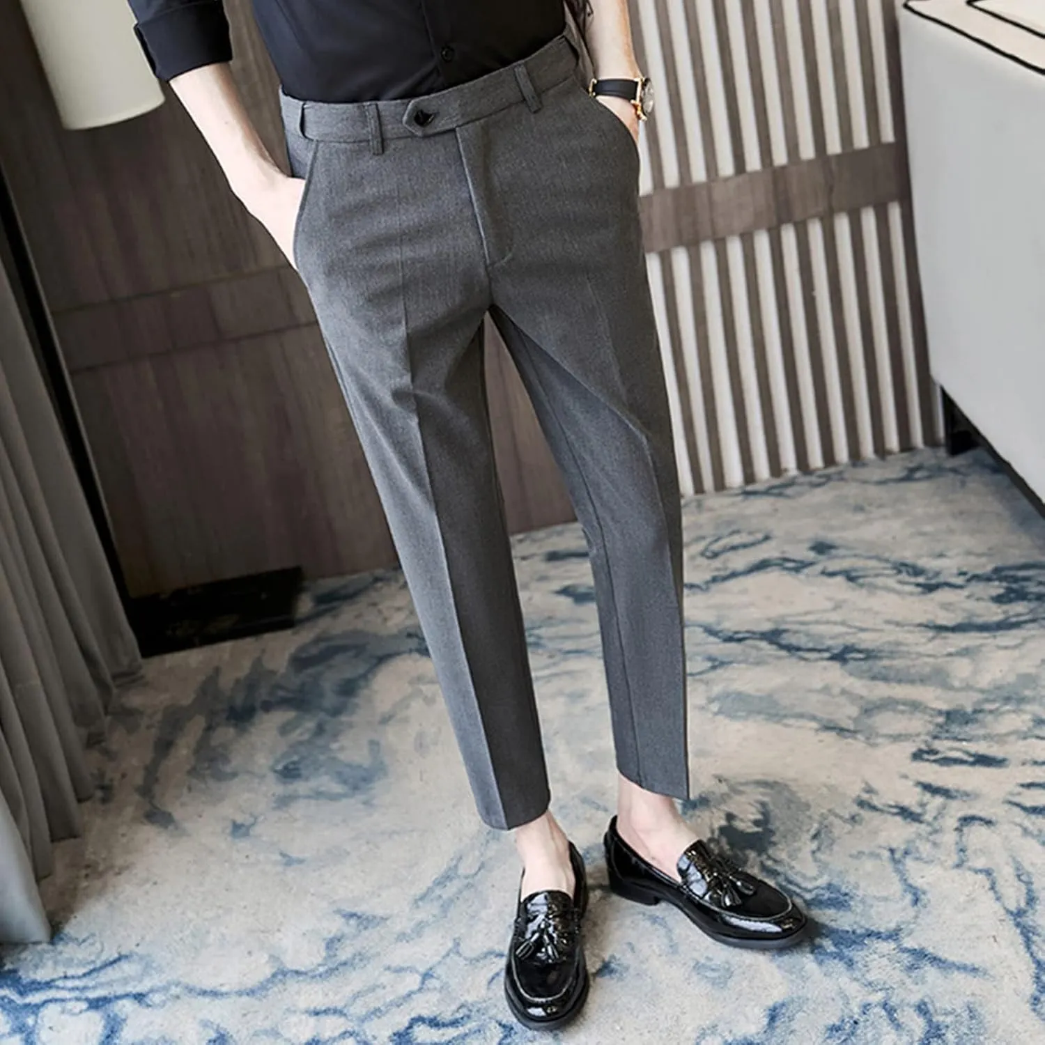 JEShifangjiusu Men's Wrinkle-Free Comfort Dress Chino Pant Stretch Modern Dress Pant Flat Front Straight Fit Dress Pant