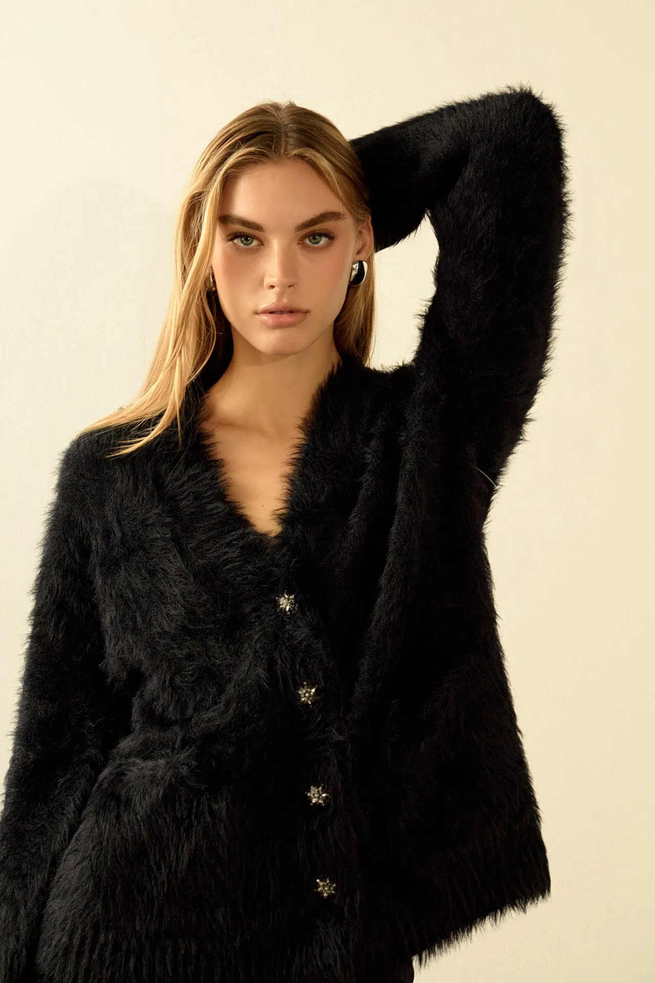 Jewel Button Oversize Cardigan