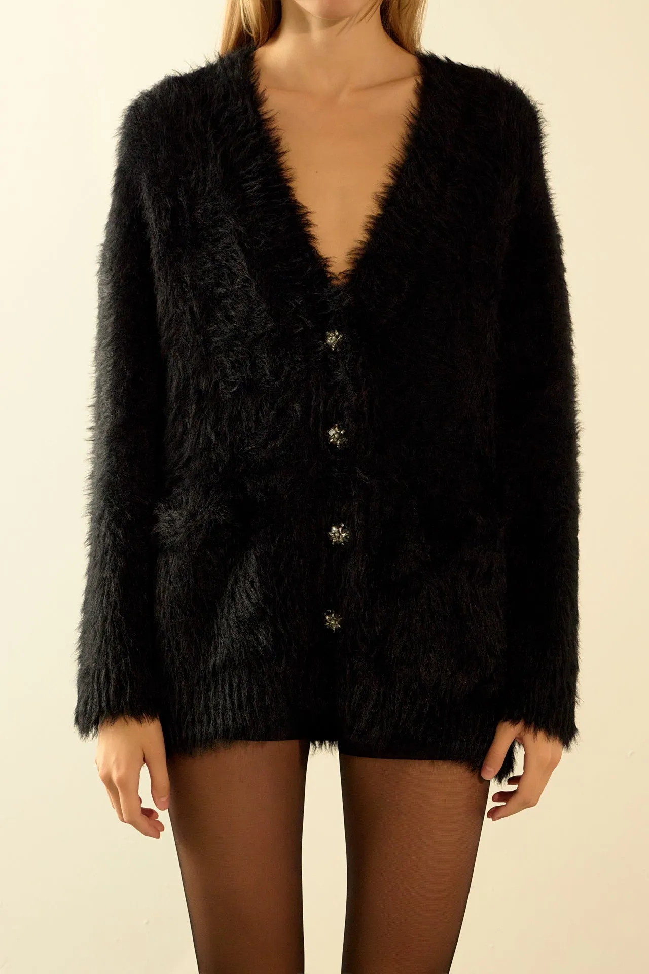 Jewel Button Oversize Cardigan