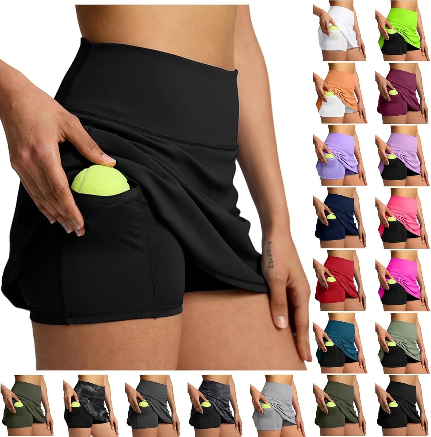 JiXiang Mini Skirt with Shorts High Waisted Tennis Skirts for Women with Pockets Golf High Waisted Inner Athletic Skorts