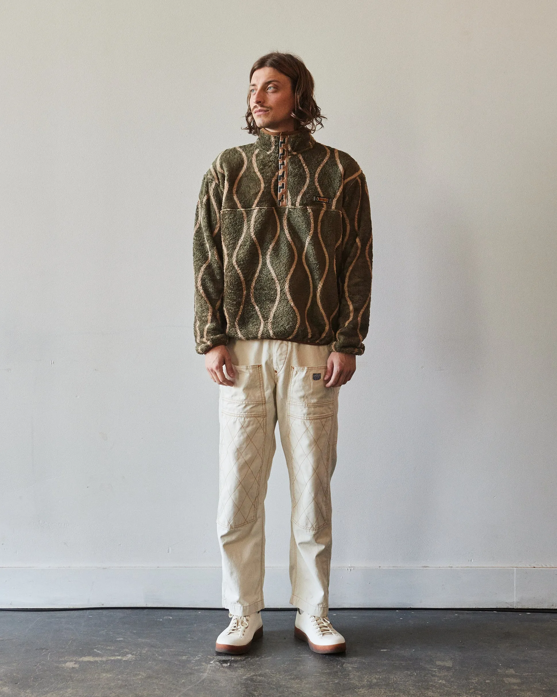 Kapital Drunk Stripe Fleece Pullover, Khaki