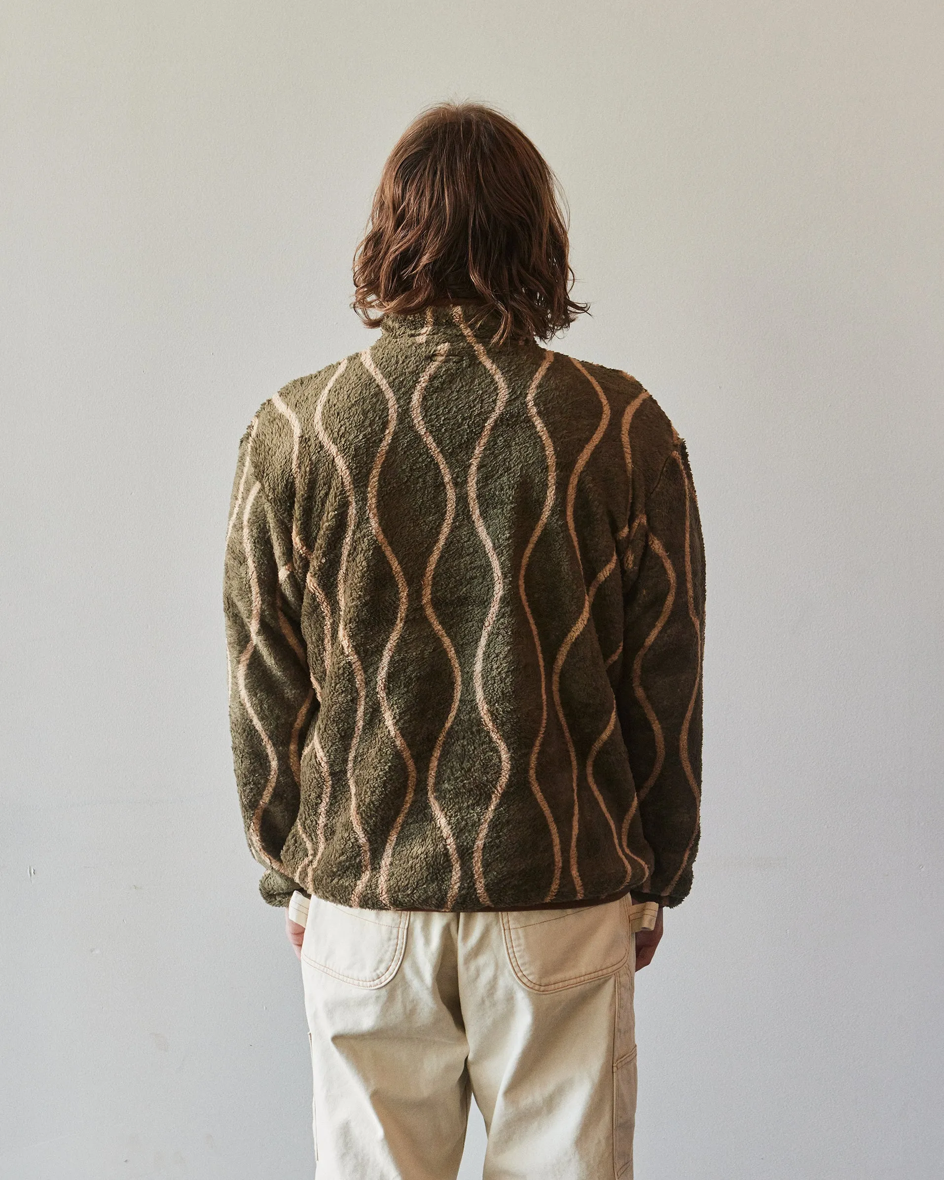 Kapital Drunk Stripe Fleece Pullover, Khaki