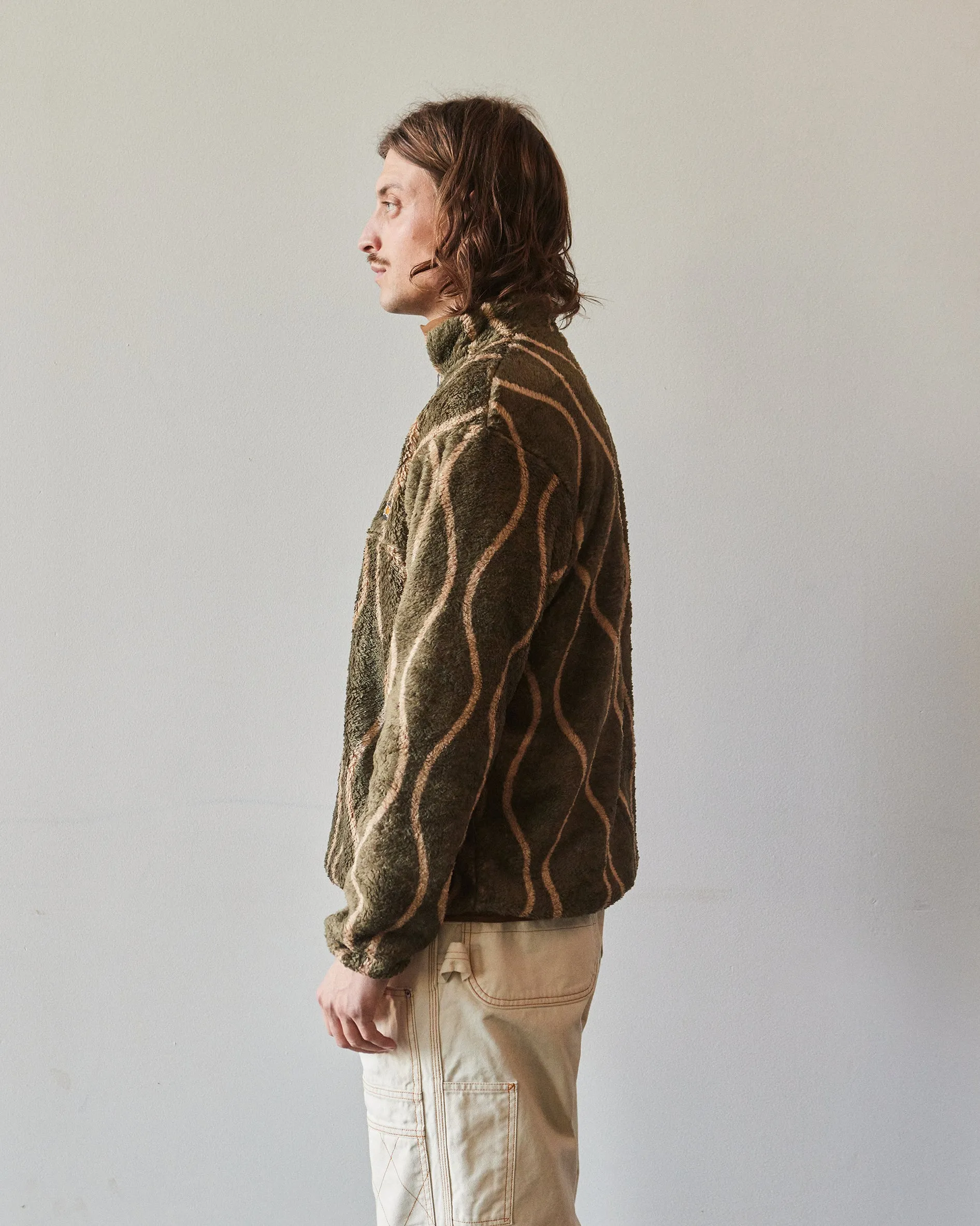 Kapital Drunk Stripe Fleece Pullover, Khaki