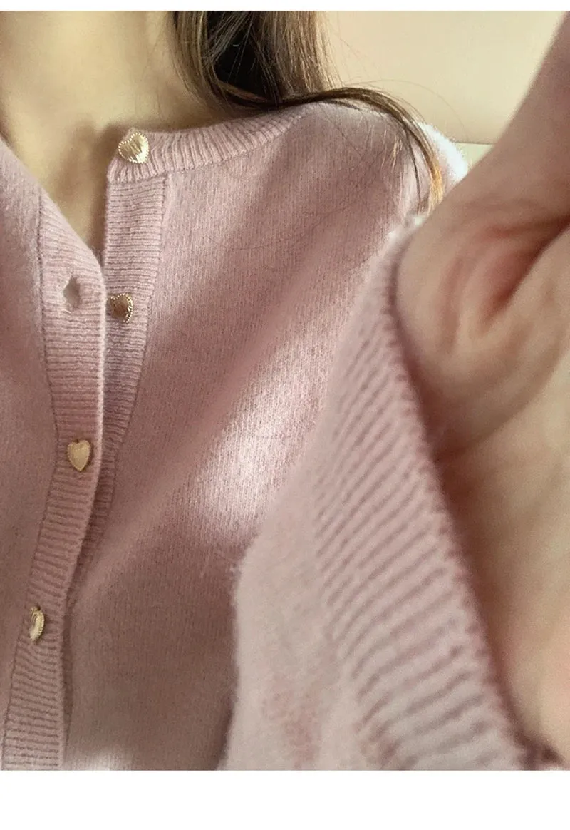Knitted Heart Buttoned Cardigan