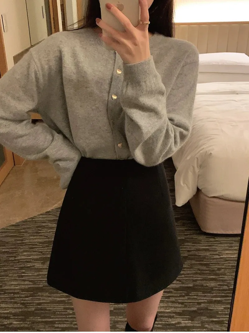 Knitted Heart Buttoned Cardigan