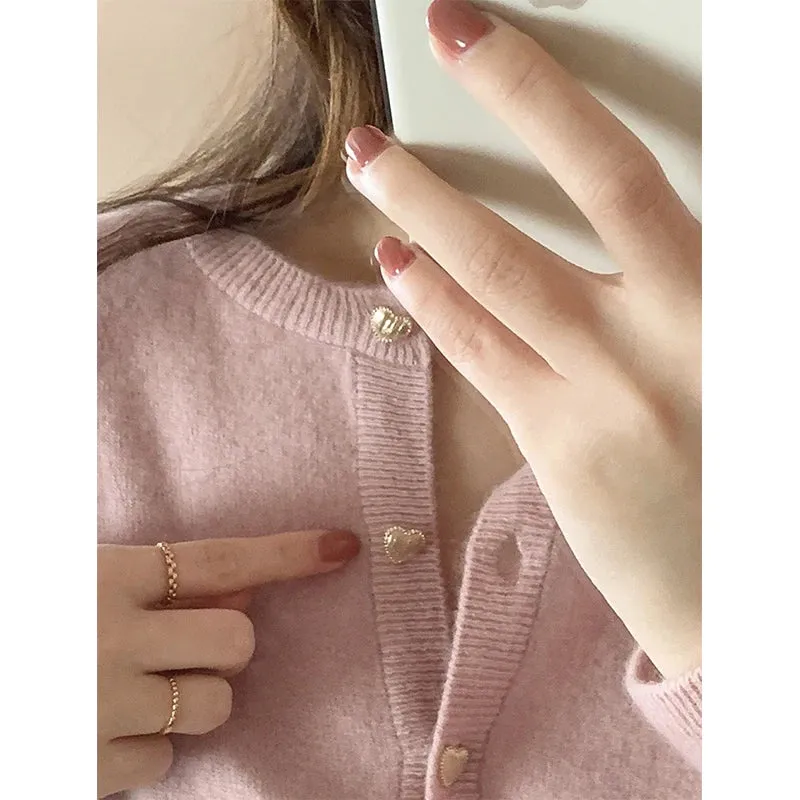 Knitted Heart Buttoned Cardigan