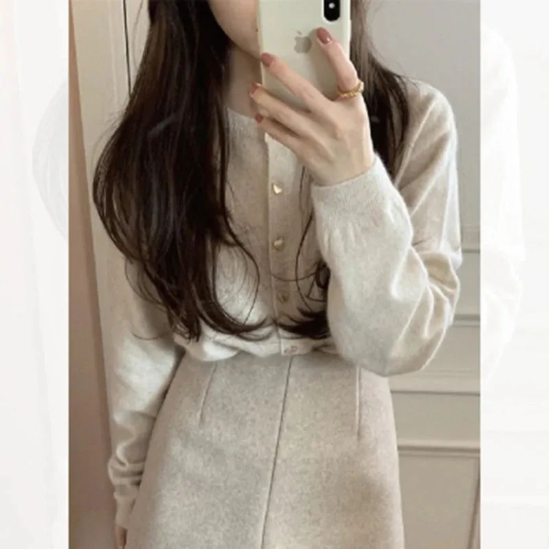 Knitted Heart Buttoned Cardigan