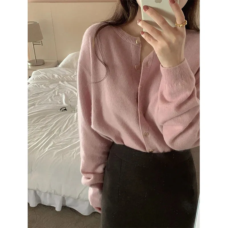 Knitted Heart Buttoned Cardigan