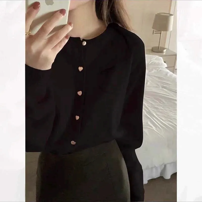 Knitted Heart Buttoned Cardigan
