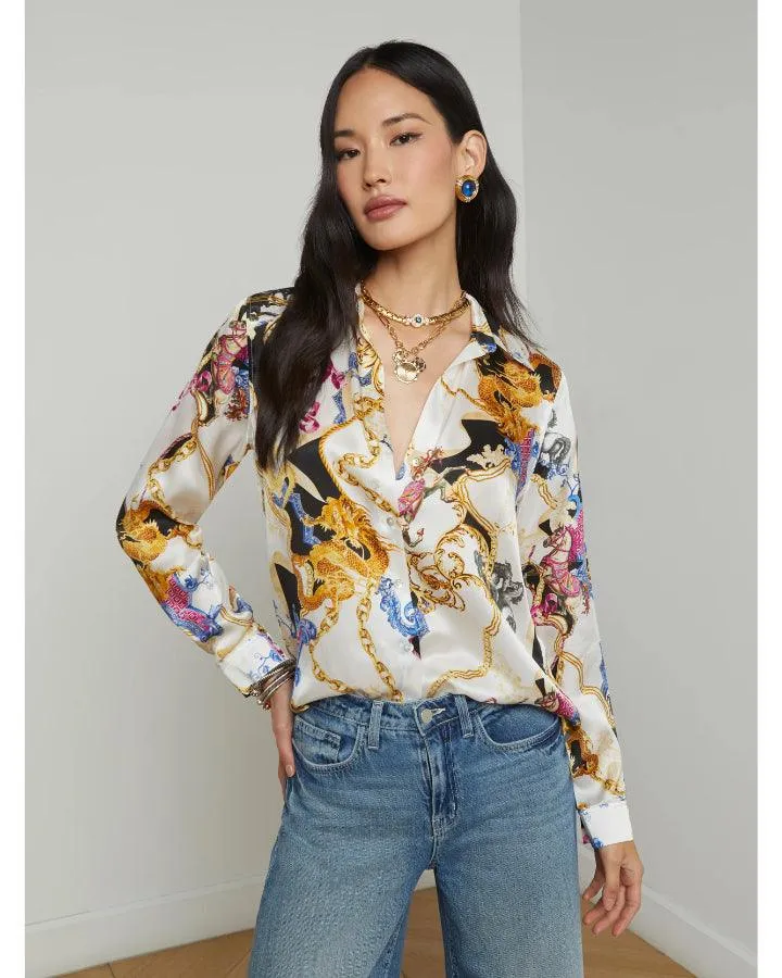 L'Agence Renaissance Print Silk Blouse