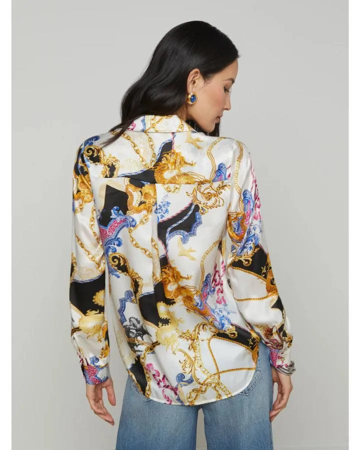 L'Agence Renaissance Print Silk Blouse