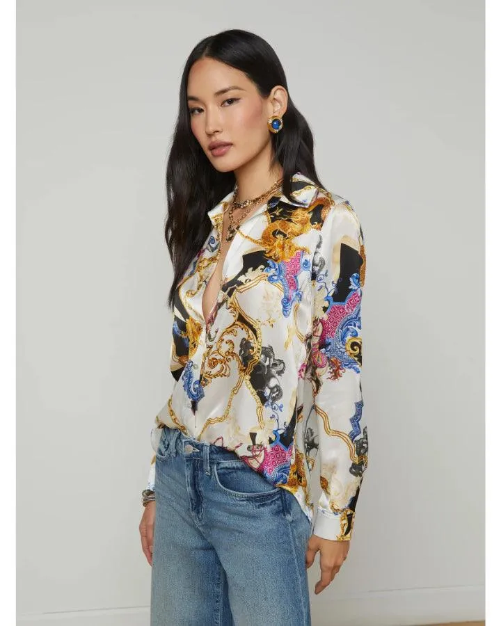 L'Agence Renaissance Print Silk Blouse