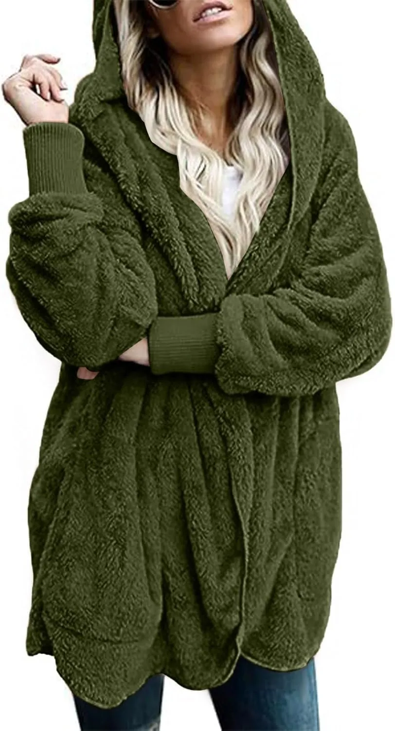 lcyhony Sherpa Fleece Jacket Women Oversized Trendy Lightweight Open Front Cardigans Soft Comfy Blanket Hoodie Winter Clothes