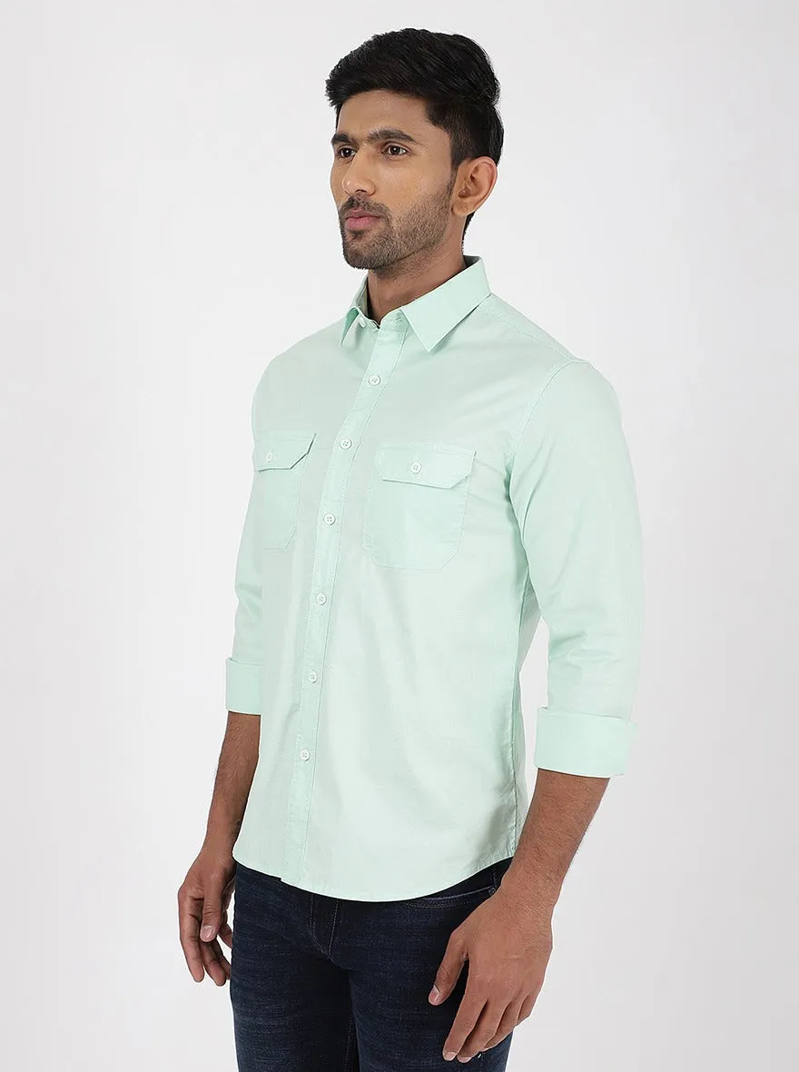 Light Green Solid Slim Fit Casual Shirt | Greenfibre