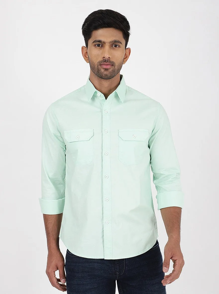 Light Green Solid Slim Fit Casual Shirt | Greenfibre