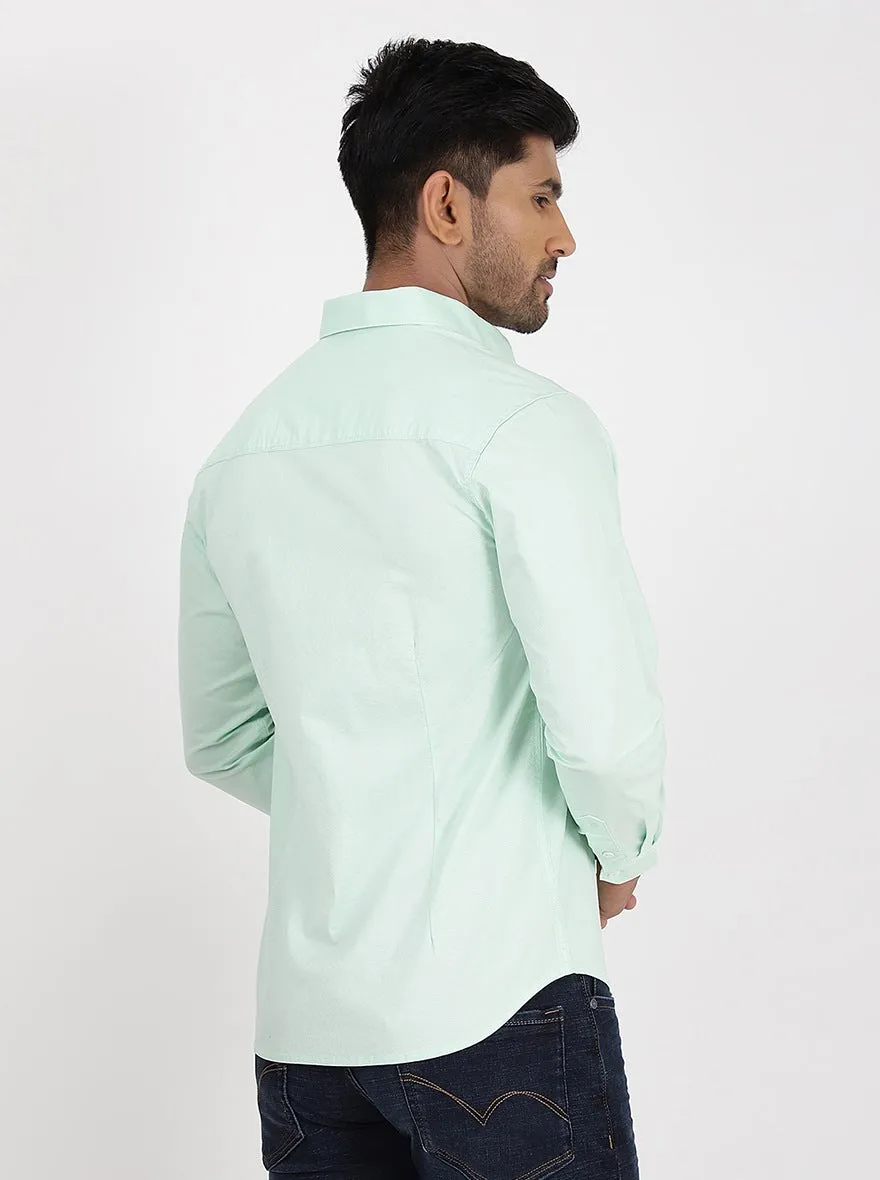 Light Green Solid Slim Fit Casual Shirt | Greenfibre