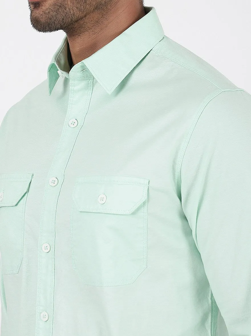 Light Green Solid Slim Fit Casual Shirt | Greenfibre