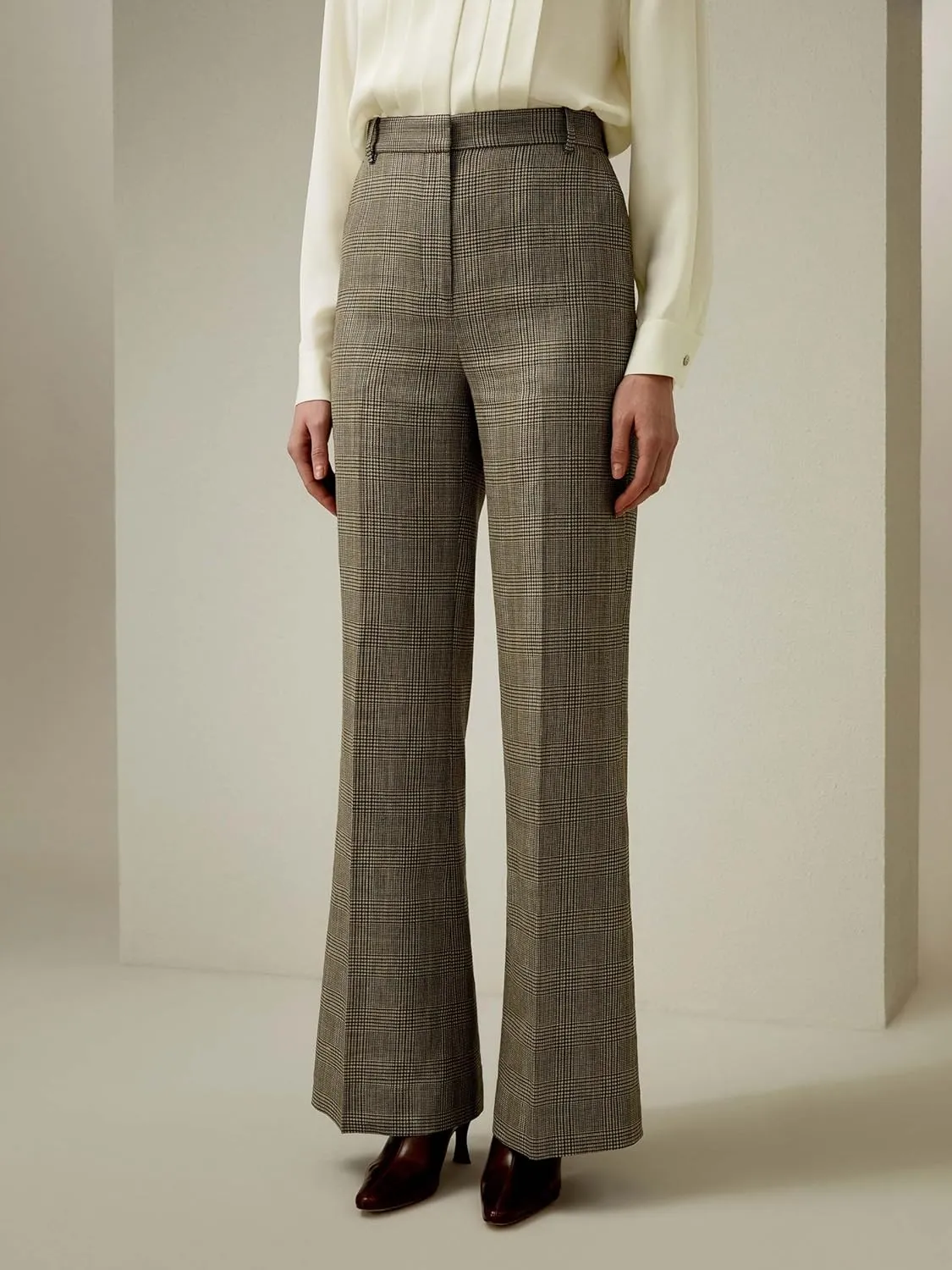 LilySilk Cropped Flare Silk Wool Trousers for Women Retro Rolled Hem Wide Leg Silk Pants Ladies Casual Fall Winter, Size