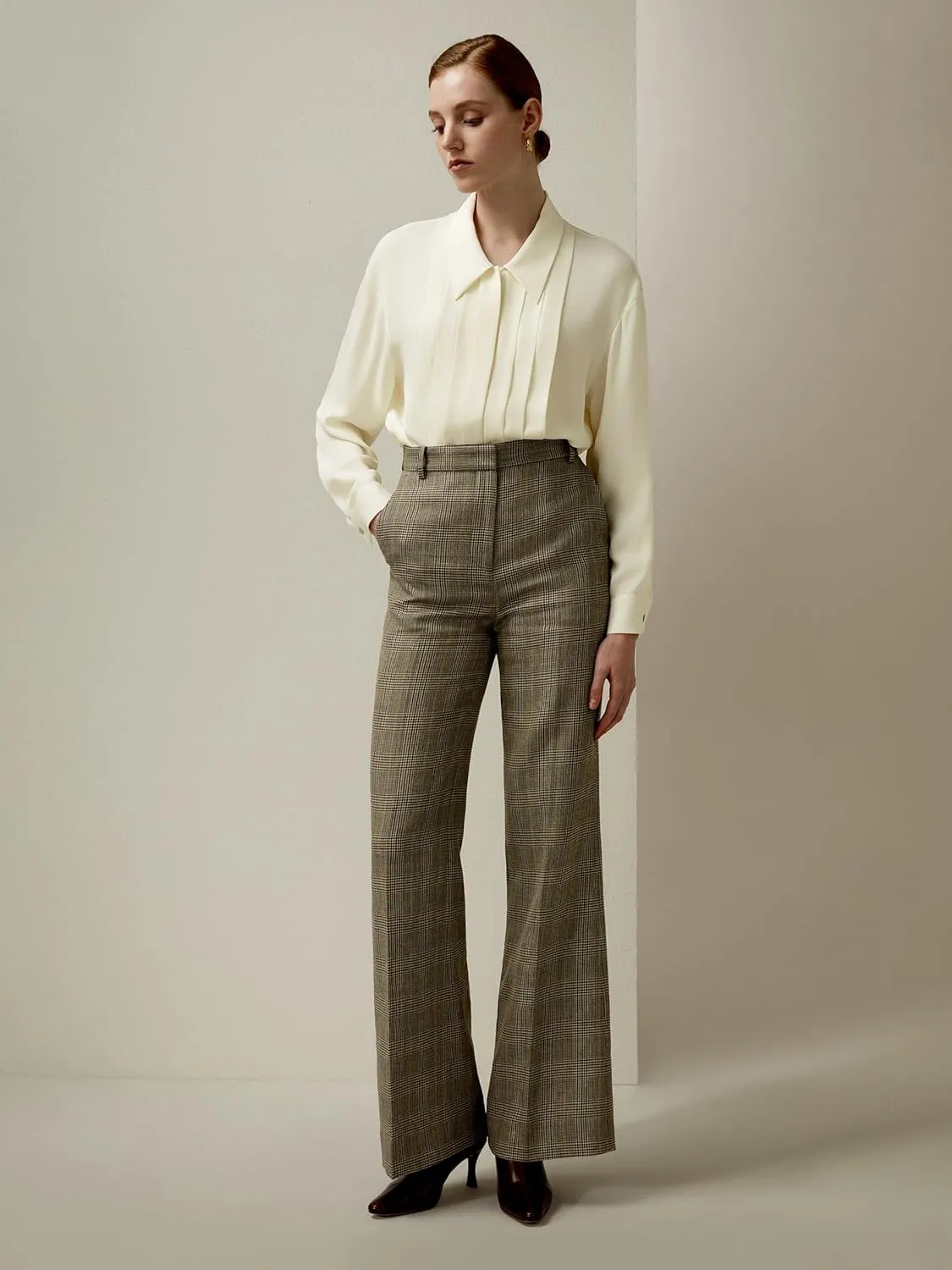LilySilk Cropped Flare Silk Wool Trousers for Women Retro Rolled Hem Wide Leg Silk Pants Ladies Casual Fall Winter, Size