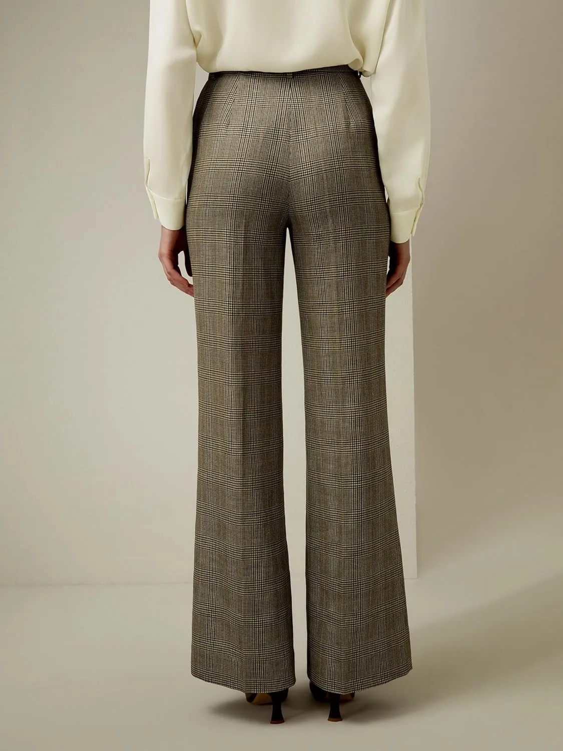 LilySilk Cropped Flare Silk Wool Trousers for Women Retro Rolled Hem Wide Leg Silk Pants Ladies Casual Fall Winter, Size