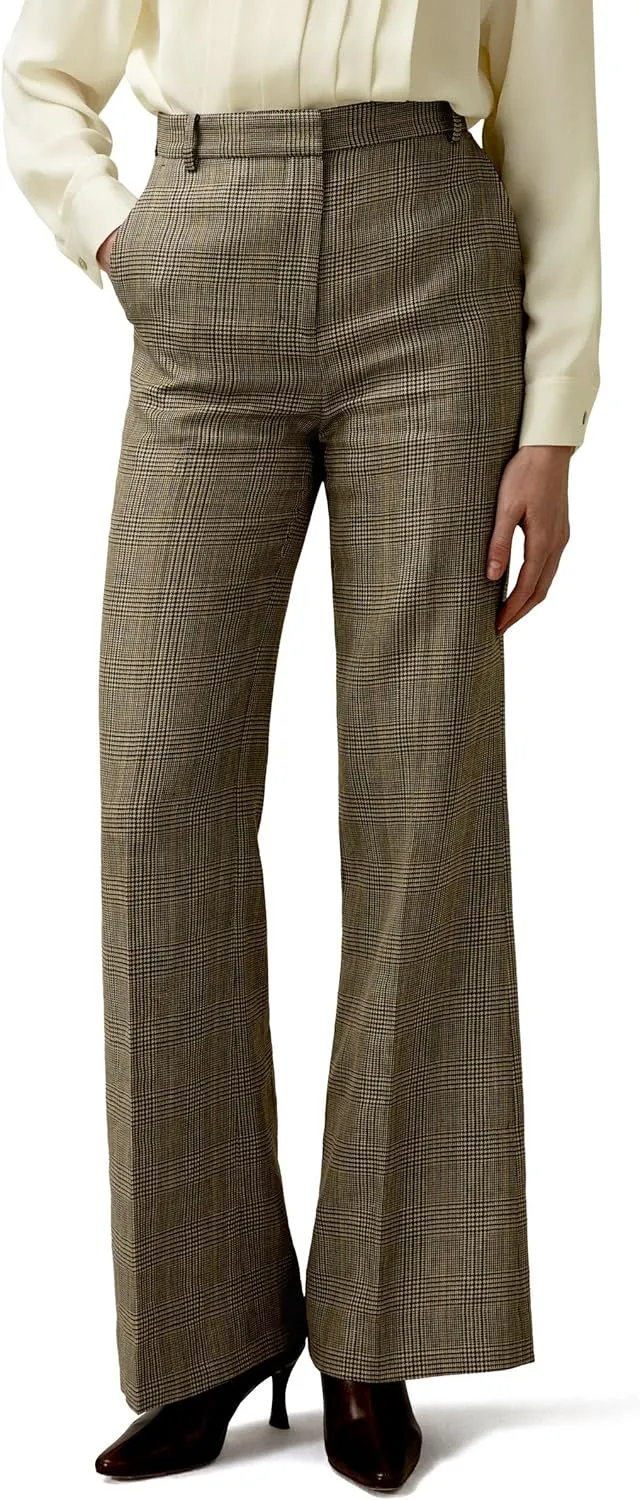 LilySilk Cropped Flare Silk Wool Trousers for Women Retro Rolled Hem Wide Leg Silk Pants Ladies Casual Fall Winter, Size