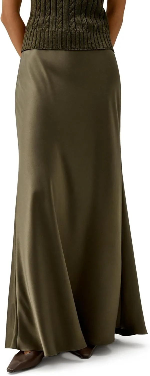 LilySilk Versatile Double-Faced Silk Charmeuse Skirt for Women Maxi Length Straight Cut Long Flare Hem Bottom Dress