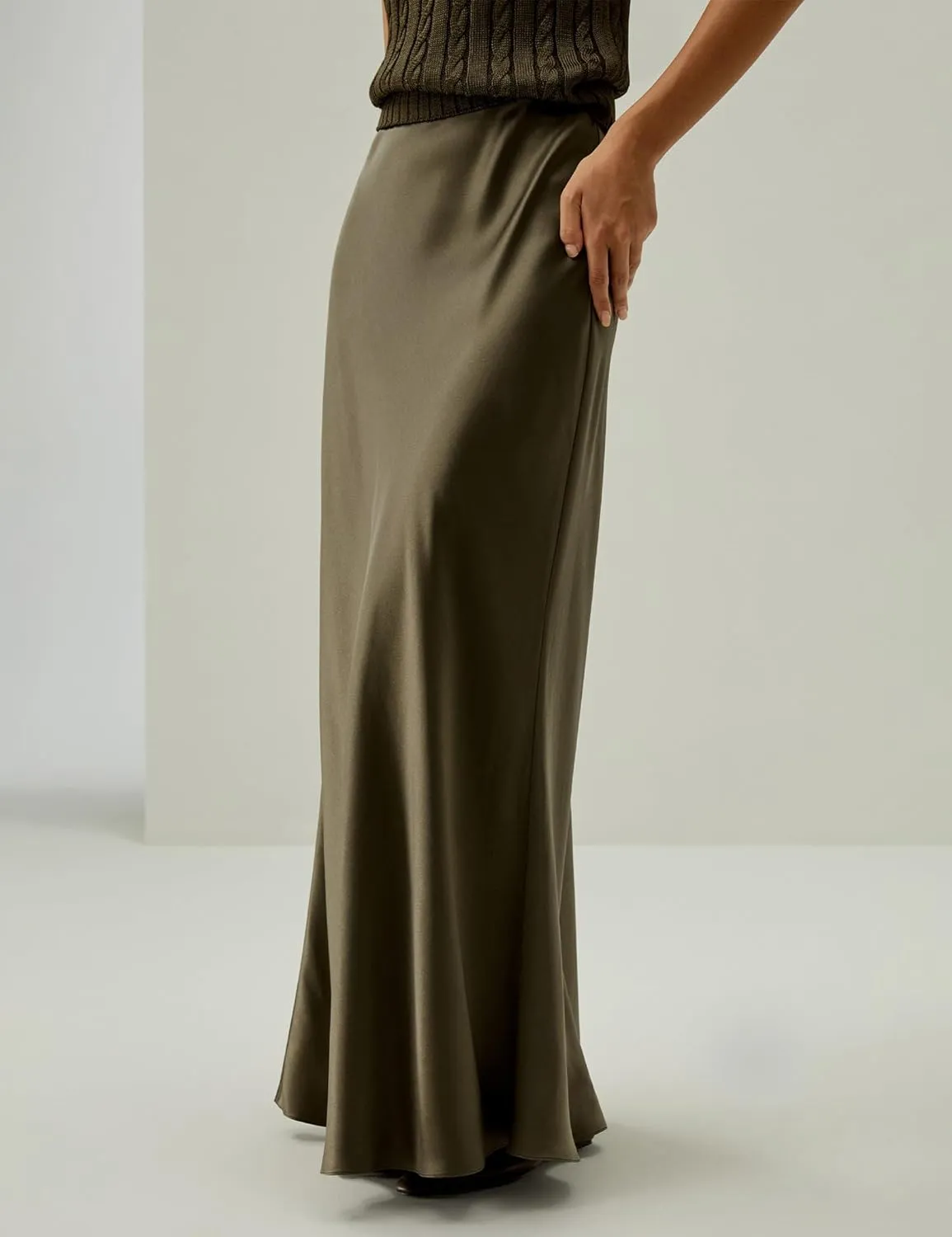 LilySilk Versatile Double-Faced Silk Charmeuse Skirt for Women Maxi Length Straight Cut Long Flare Hem Bottom Dress