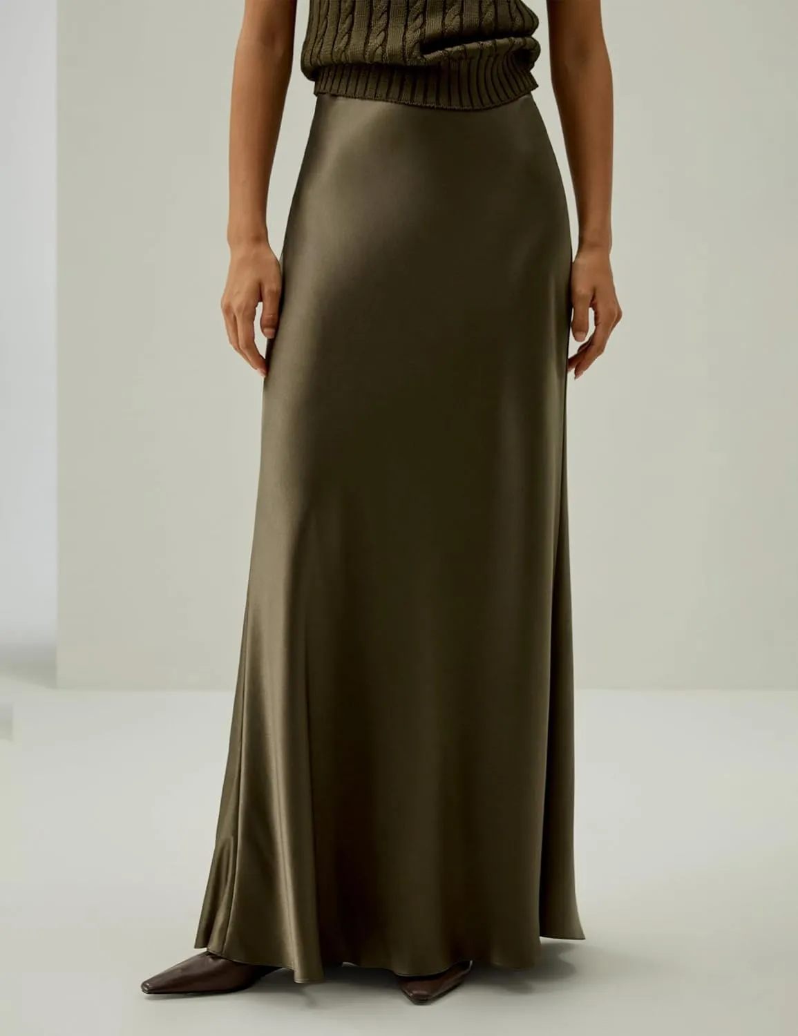 LilySilk Versatile Double-Faced Silk Charmeuse Skirt for Women Maxi Length Straight Cut Long Flare Hem Bottom Dress