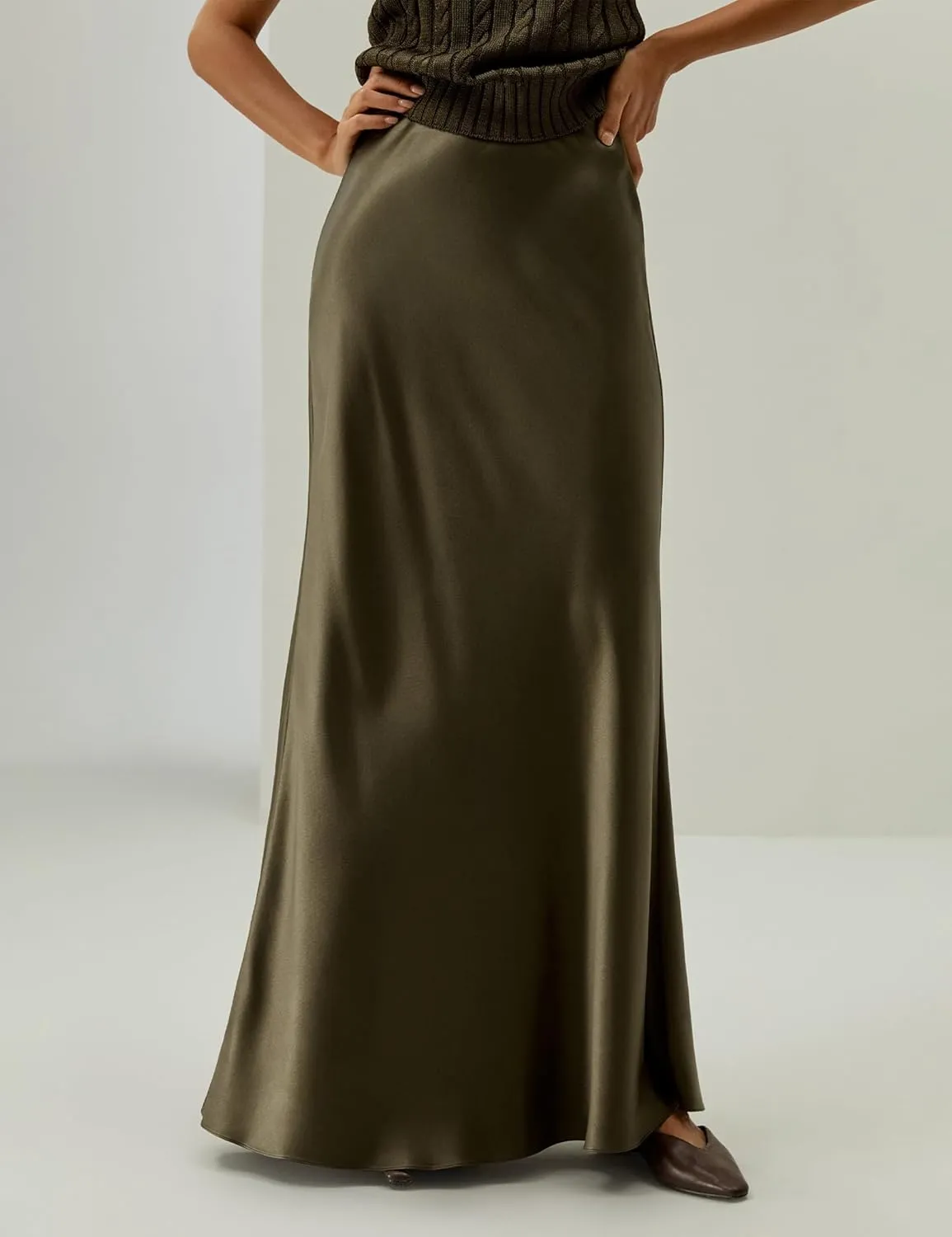 LilySilk Versatile Double-Faced Silk Charmeuse Skirt for Women Maxi Length Straight Cut Long Flare Hem Bottom Dress