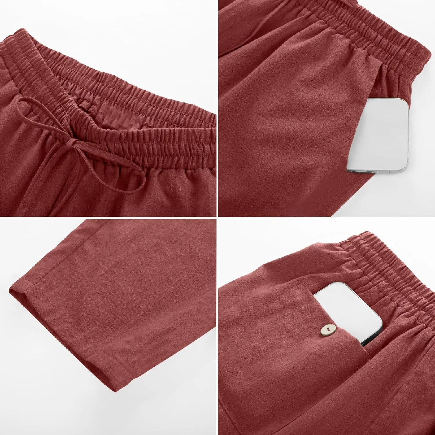 Linen Pants Women Trendy 2025 Casual Summer High Waisted Drawstring Lounge Trousers Straight Leg Pant with Pockets