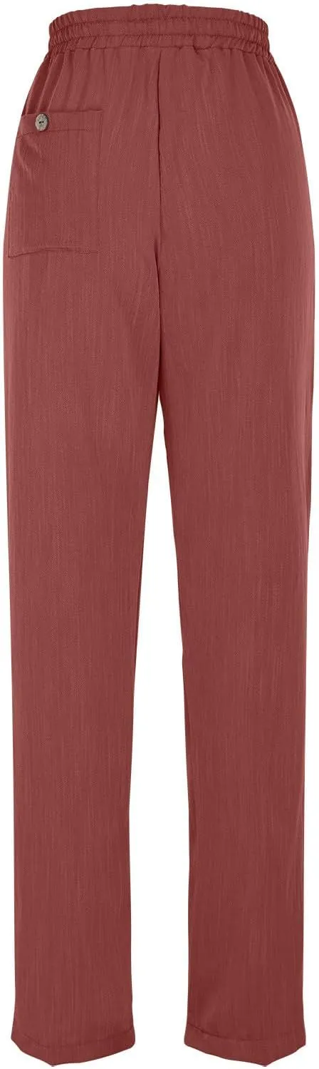 Linen Pants Women Trendy 2025 Casual Summer High Waisted Drawstring Lounge Trousers Straight Leg Pant with Pockets