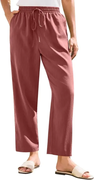 Linen Pants Women Trendy 2025 Casual Summer High Waisted Drawstring Lounge Trousers Straight Leg Pant with Pockets