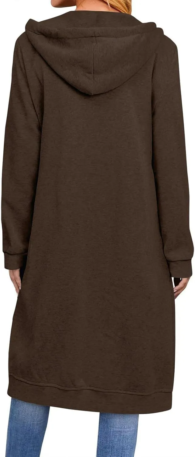 Long Hoodie for Women Winter Coats Zip Up Jackets Hooded Sweatshirts Fleece Lined Sweatshirt Sweaters with Pockets