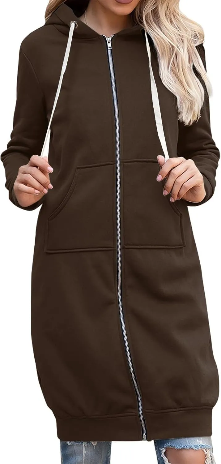 Long Hoodie for Women Winter Coats Zip Up Jackets Hooded Sweatshirts Fleece Lined Sweatshirt Sweaters with Pockets