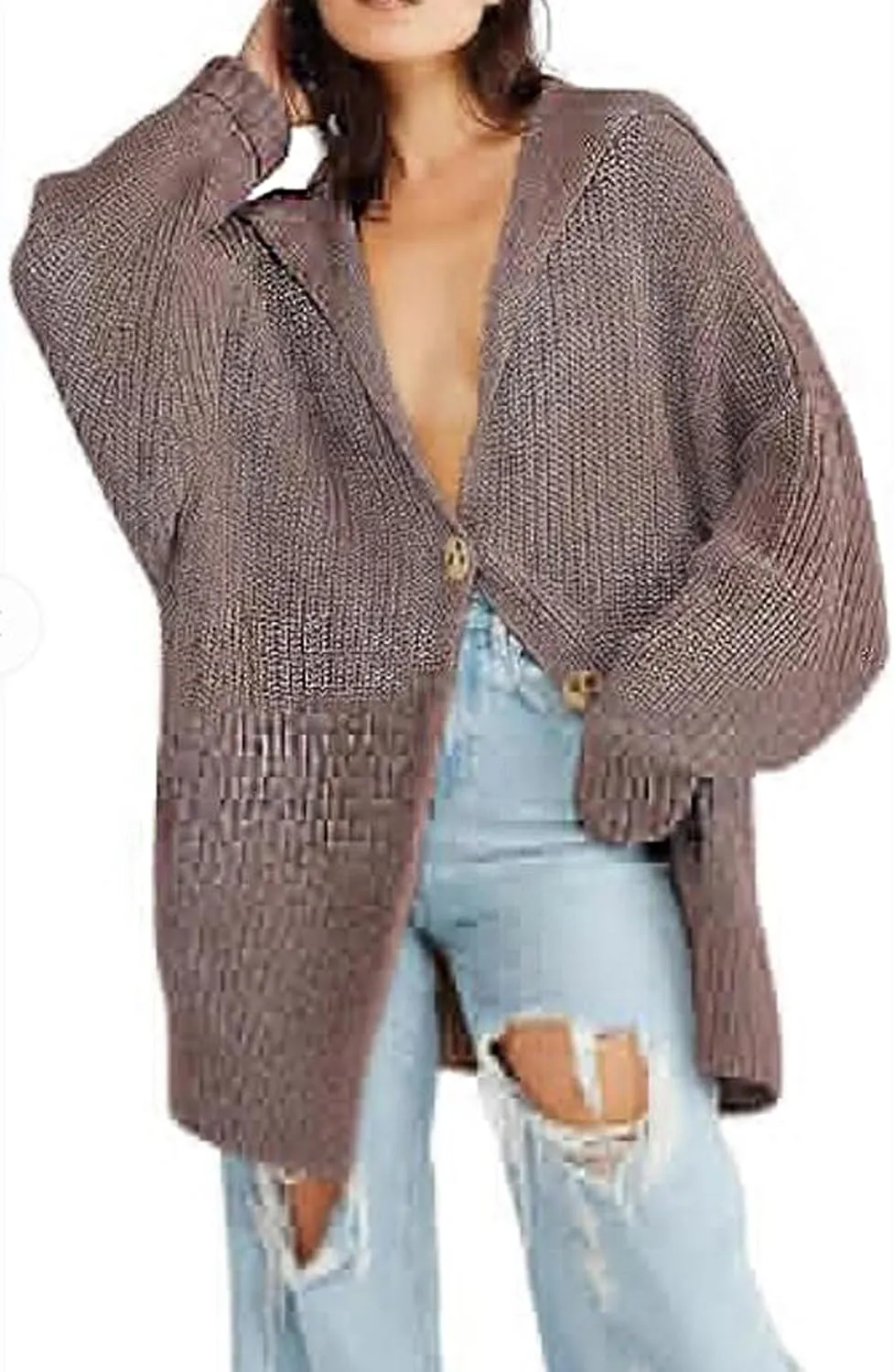 loveimgs Women Oversized Chunky Knit Open Front Cardigan Sweater Button Up Rib Knitted Sweater Jacket Fall Hoodie