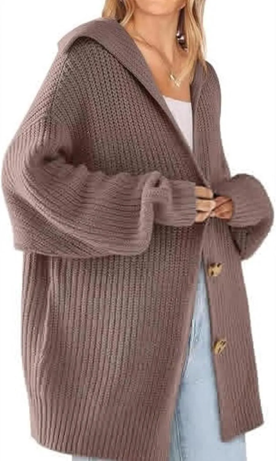 loveimgs Women Oversized Chunky Knit Open Front Cardigan Sweater Button Up Rib Knitted Sweater Jacket Fall Hoodie