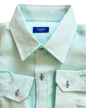 MALLORCA Linen Shirt - Acqua/Dark Blue