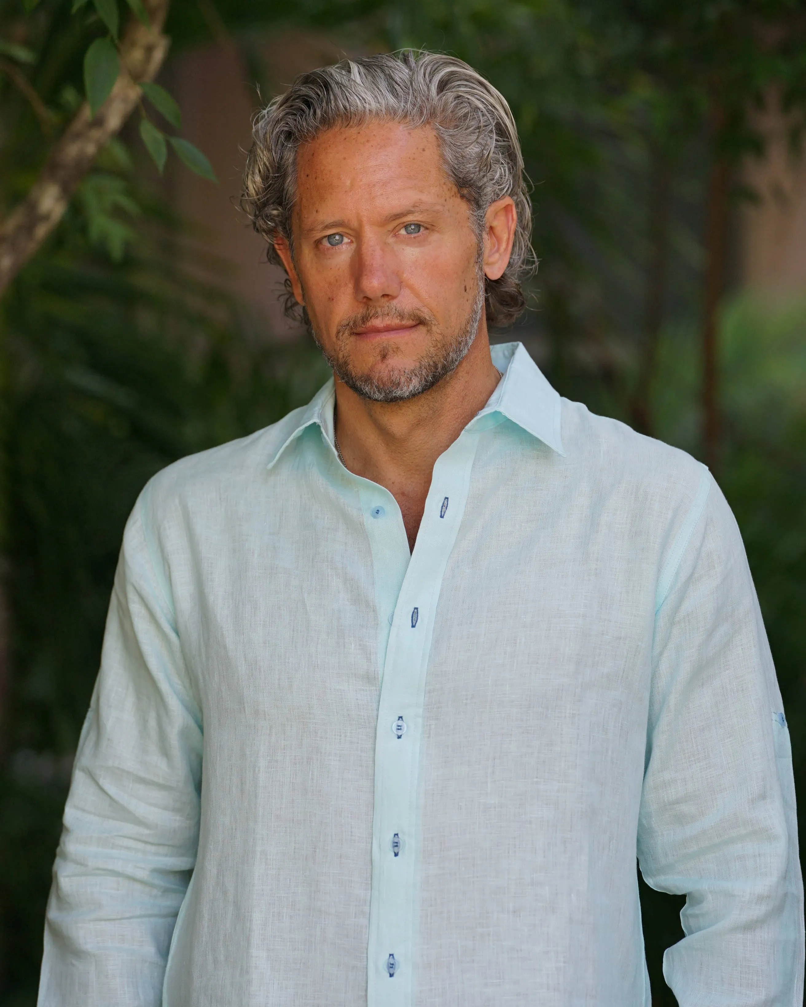 MALLORCA Linen Shirt - Acqua/Dark Blue