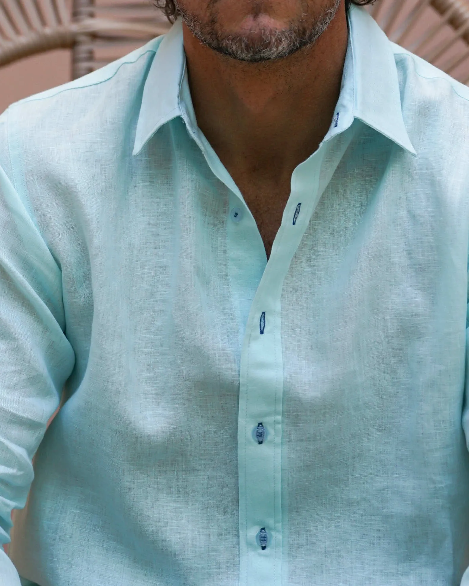 MALLORCA Linen Shirt - Acqua/Dark Blue