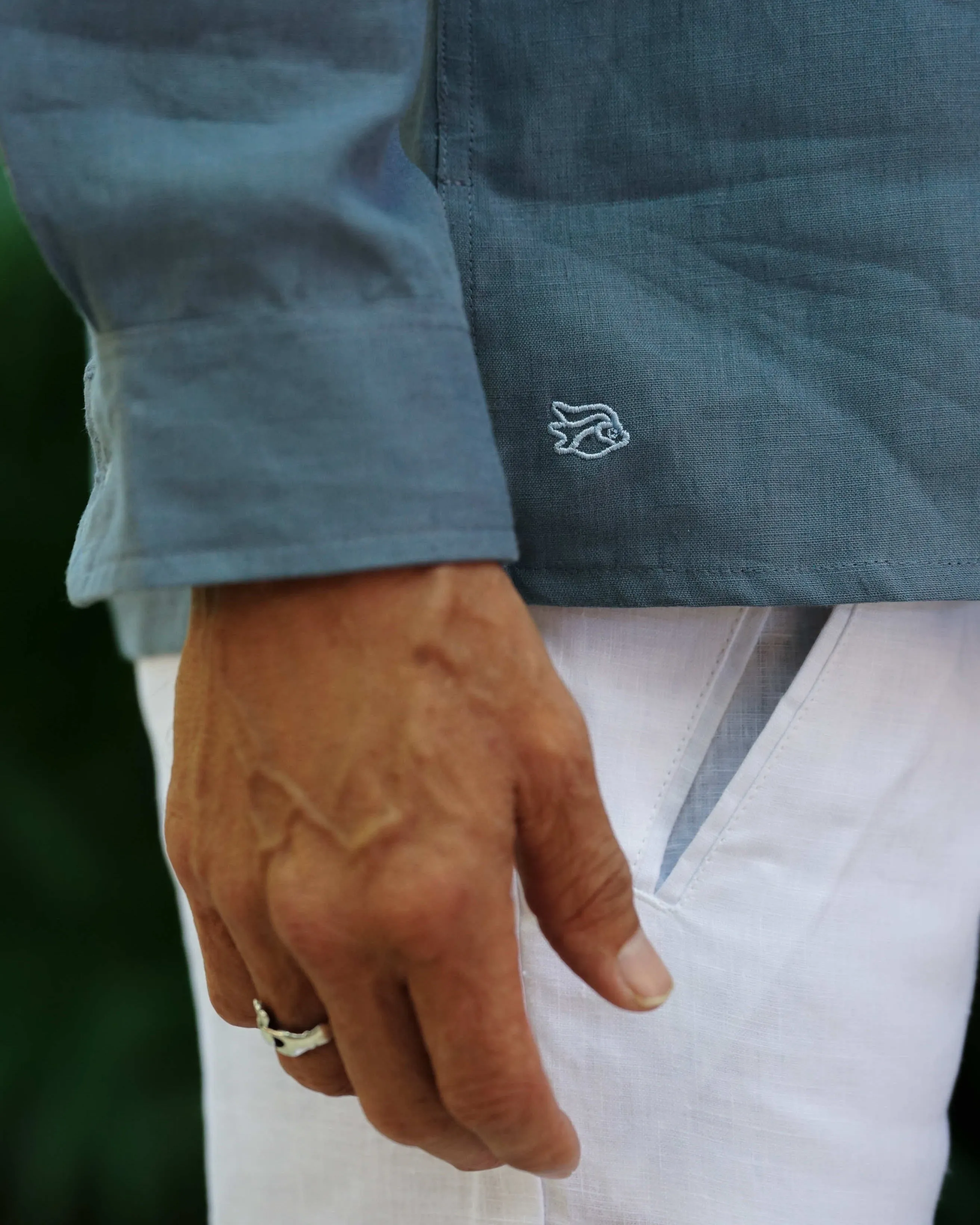 MALLORCA Linen Shirt - Ash Blue/Baby Blue