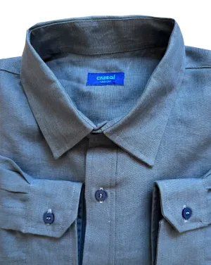 MALLORCA Linen Shirt - Ash Blue/Baby Blue