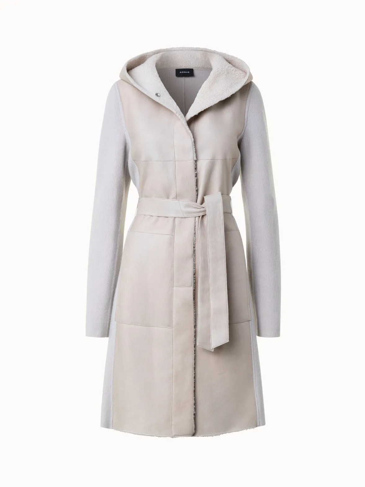 Mantel aus Shearling und Kaschmir-Strick