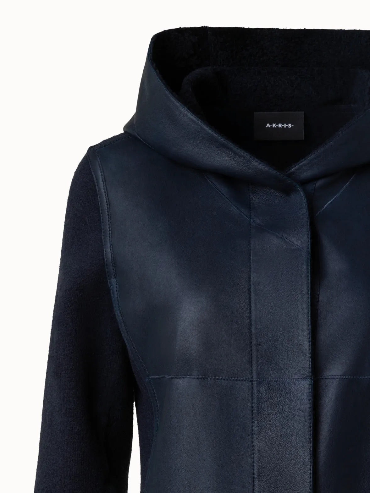 Mantel mit Kapuze aus Shearling-Leder und Kaschmirstrick