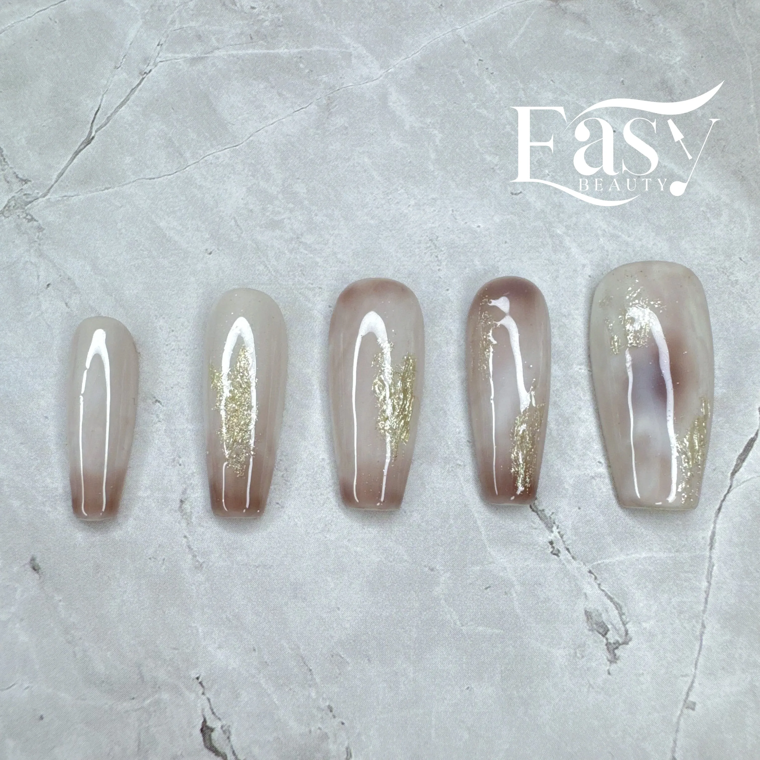Marbled Elegance Nail Wraps with Gold Flakes - Classic Series