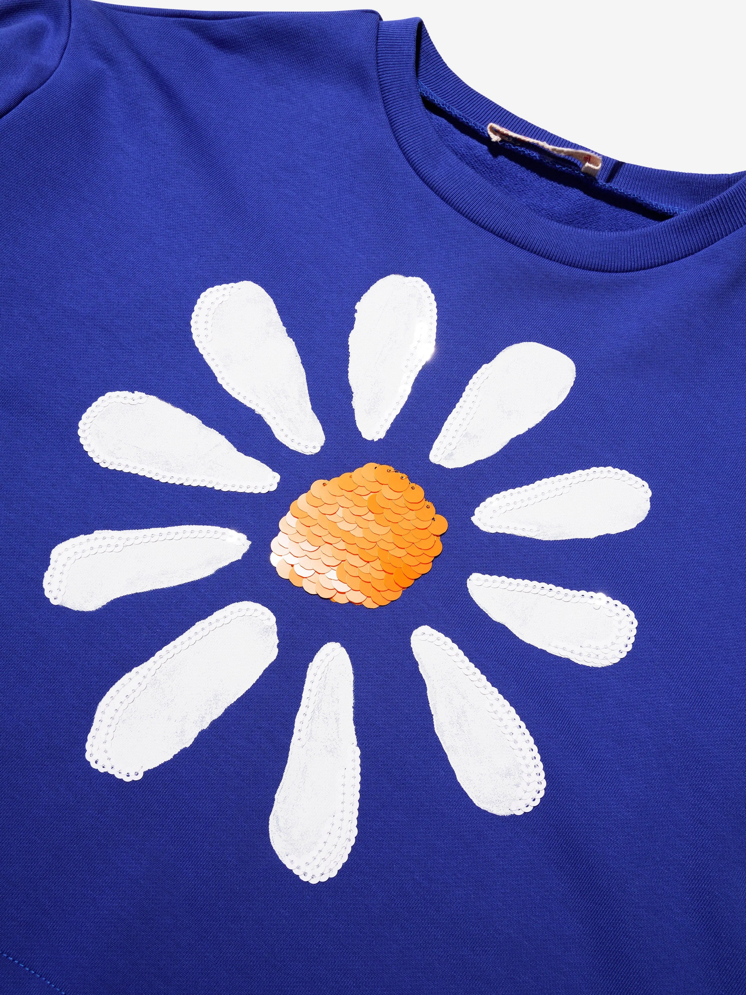 MARNI Girls Daisy Flower Sweatshirt in Blue
