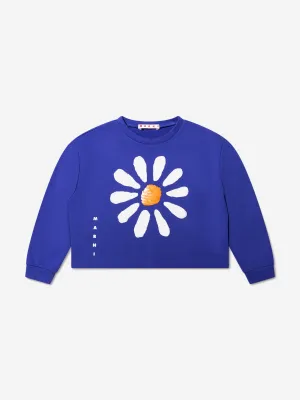 MARNI Girls Daisy Flower Sweatshirt in Blue