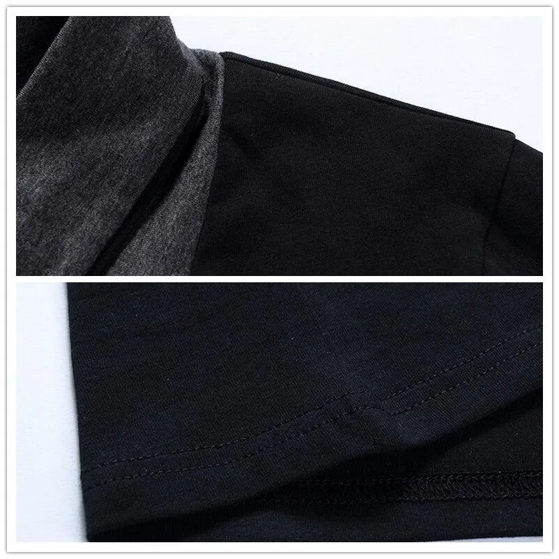 Men Patchwork Collar Long Sleeve Cotton T Shirts