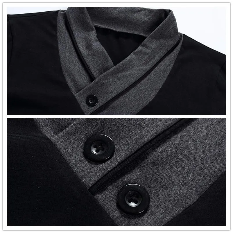 Men Patchwork Collar Long Sleeve Cotton T Shirts