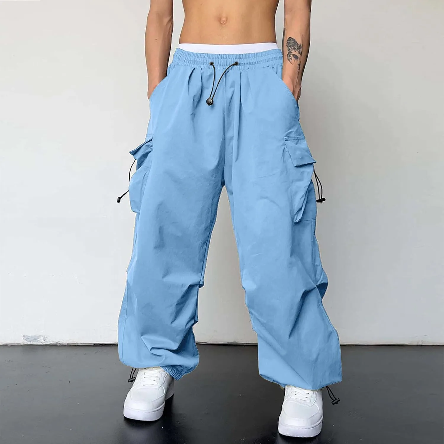 Mens Cargo Pant Casual Work Pant Elastic Waist Cotton Cargo Joggers Men with Multiple Pockets